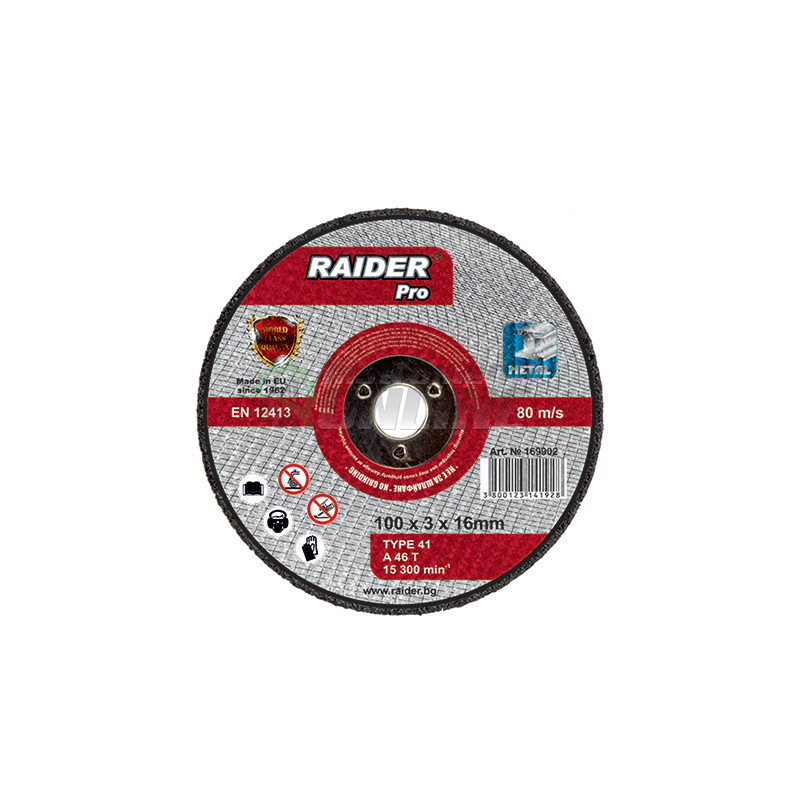 диск raider, Диск, пневматичен ъглошлайф, диск за ъглошлайф, диск за метал, 100 x 3 x 16 мм, Raider